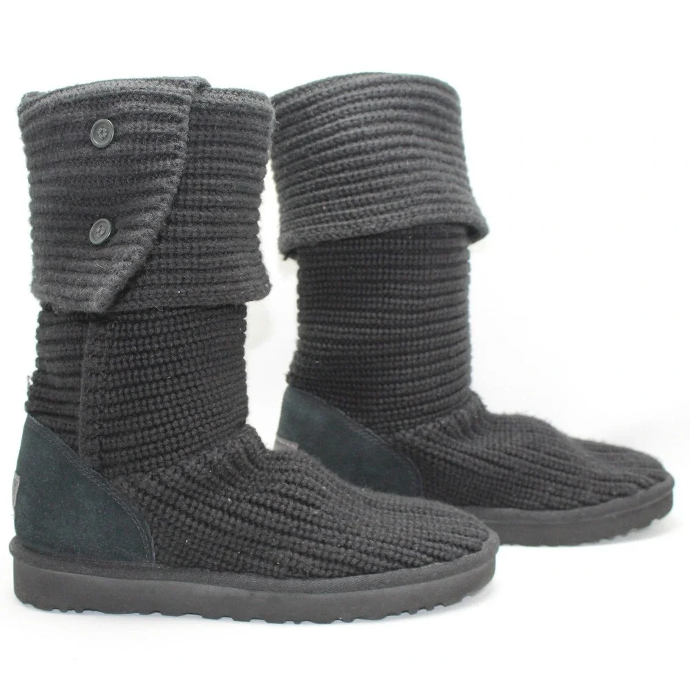 UGG Lattice Cardy Knit‎ Boots Black 3-Button Tall Discontinued Style Size 9